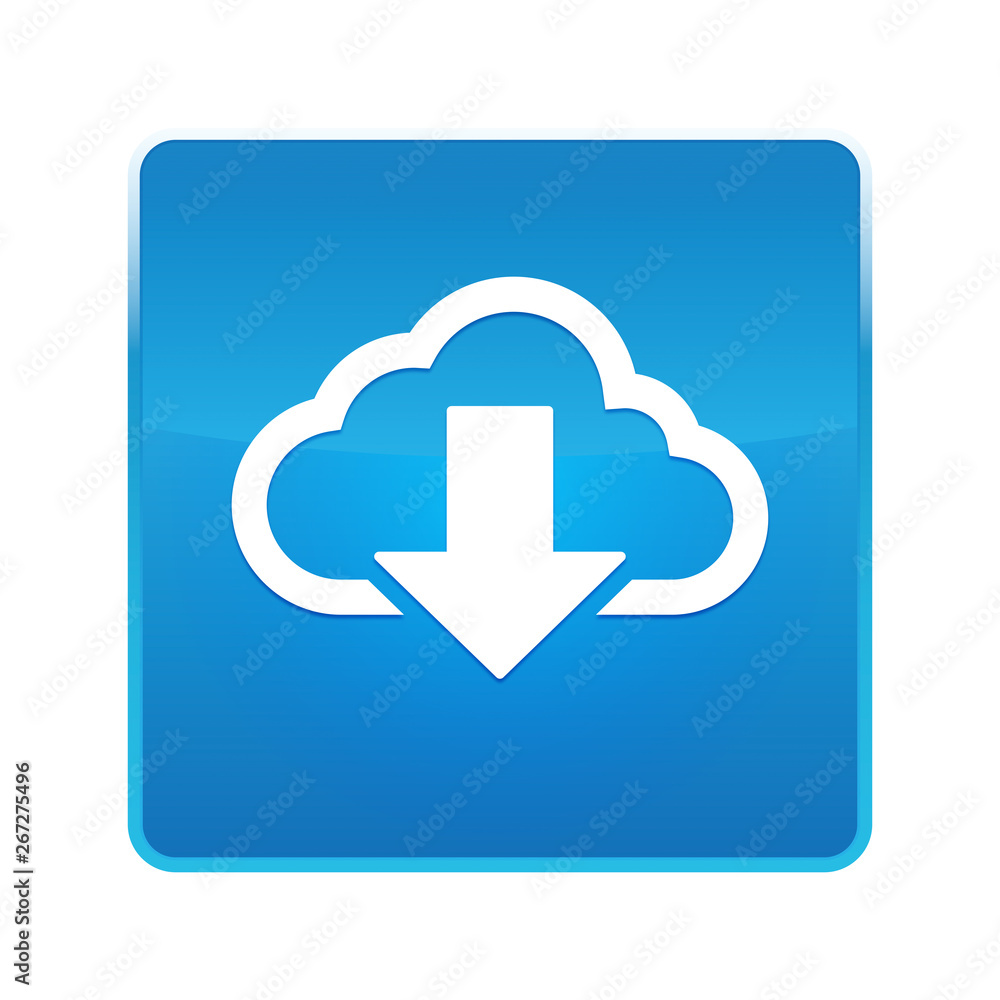 Cloud download icon shiny blue square button Cloud download icon shiny blue square button