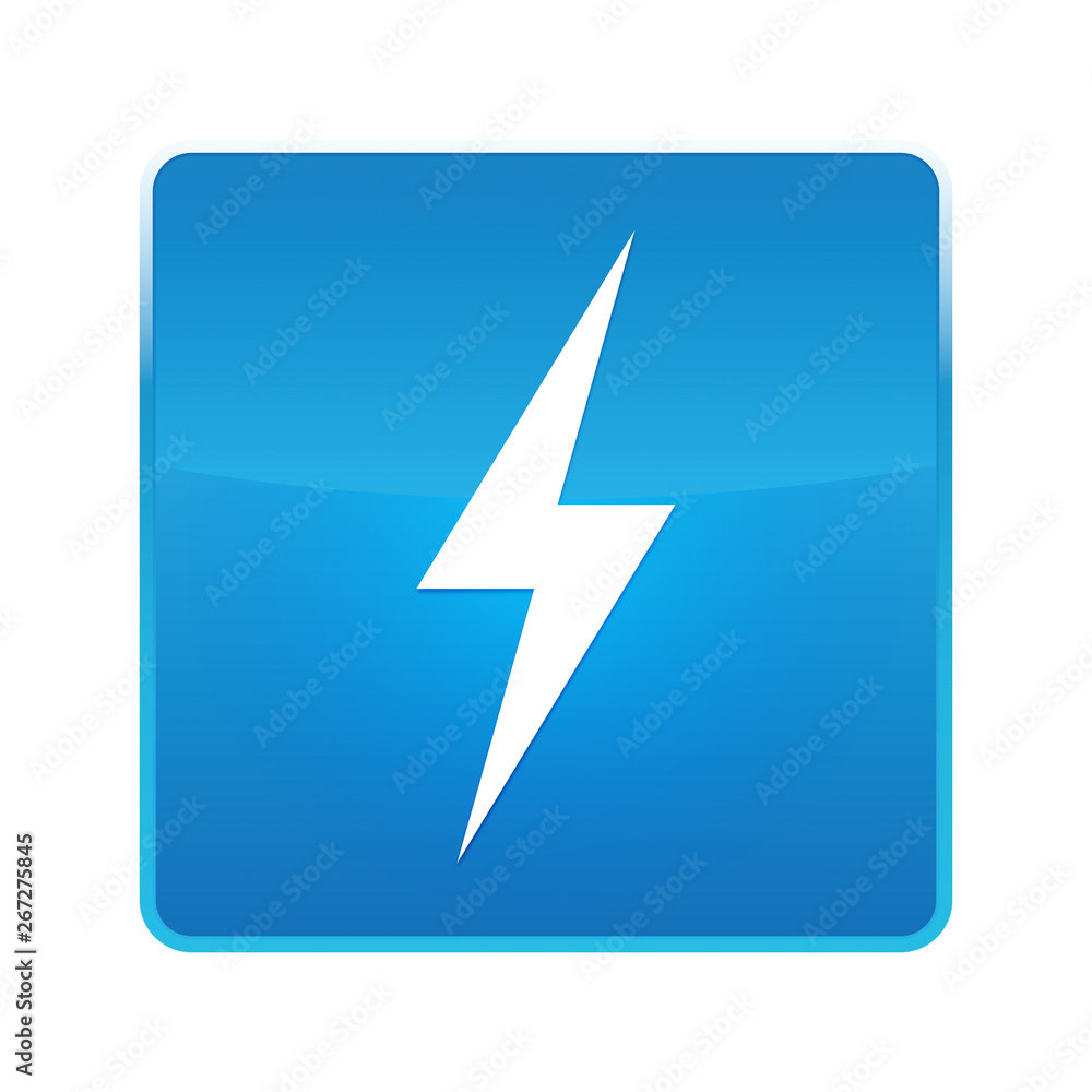 Electricity icon shiny blue square button Electricity icon shiny blue square button