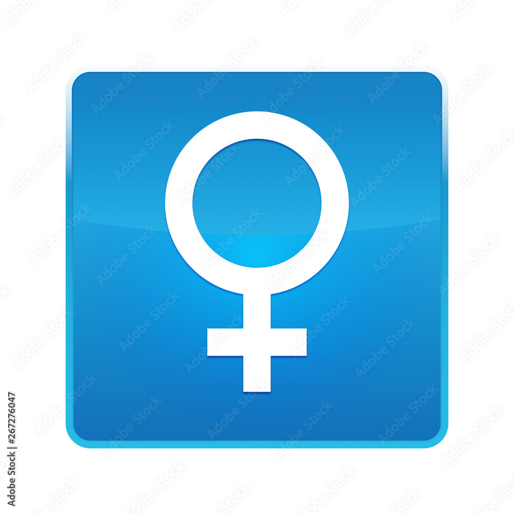 Female symbol icon shiny blue square button Female symbol icon shiny blue square button