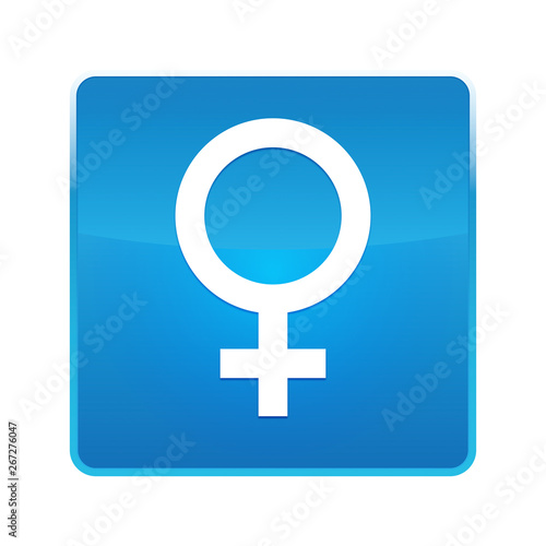Female symbol icon shiny blue square button