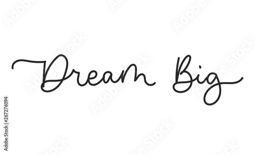 Dream big inspirational lettering quote.Line lettering print design. Motivational inscription isolated on white background. Vector illustration