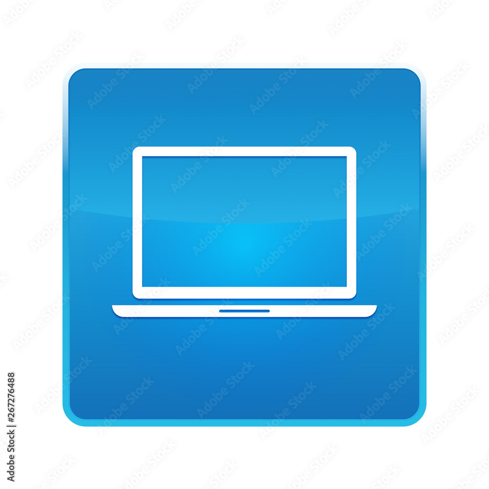 Laptop icon shiny blue square button