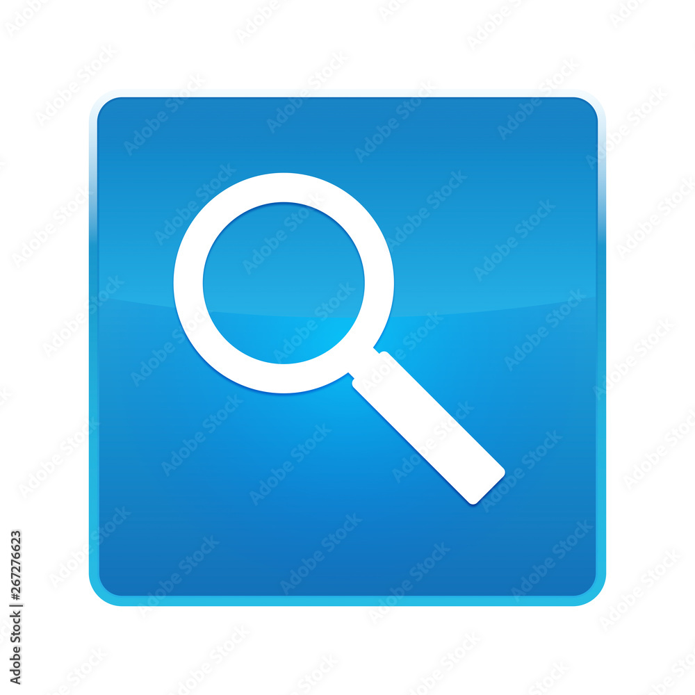 Magnifying glass icon shiny blue square button Magnifying glass icon shiny blue square button