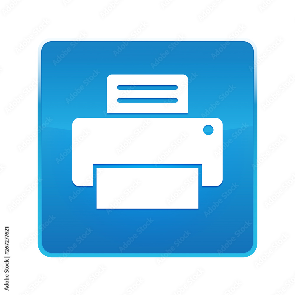 Printer icon shiny blue square button Printer icon shiny blue square button