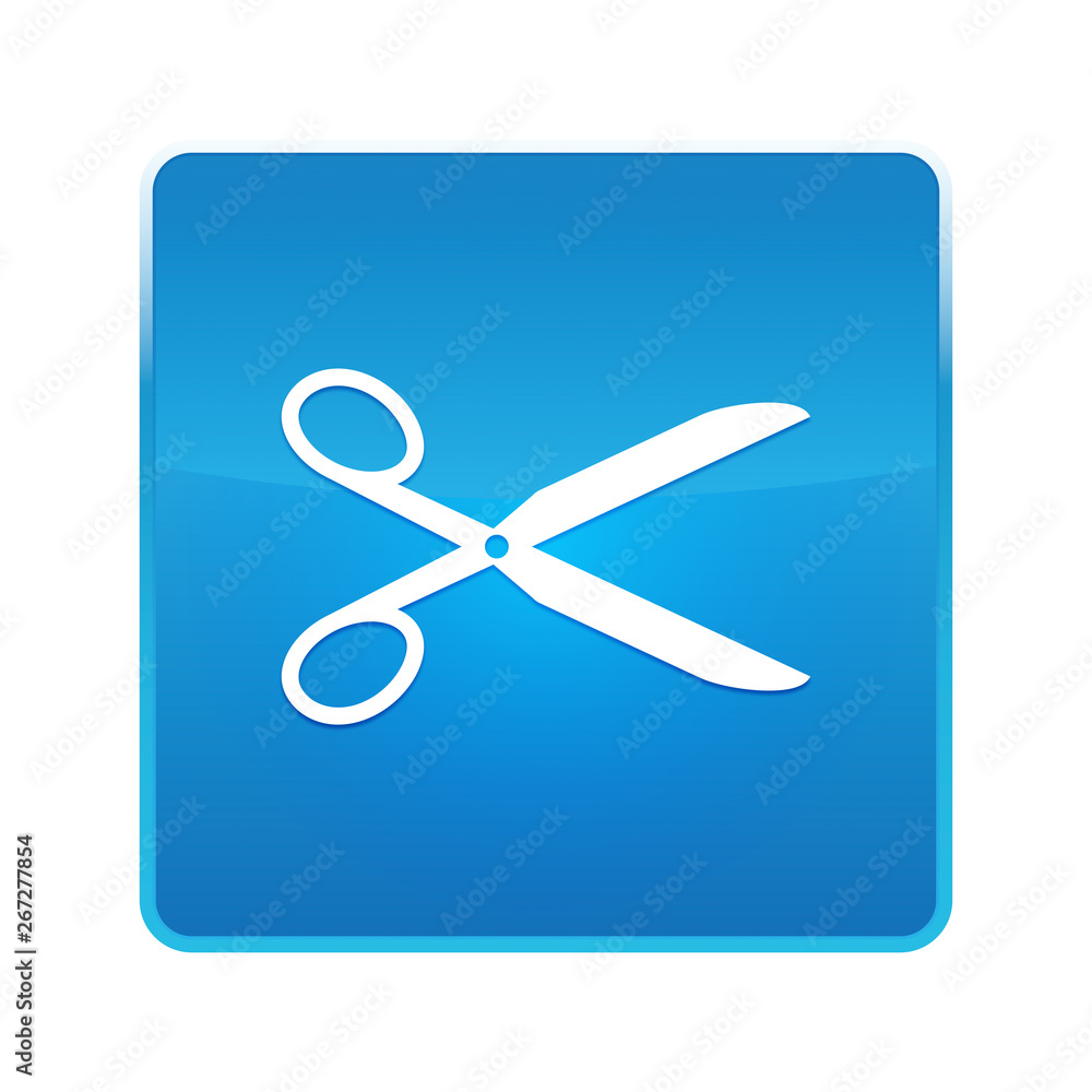 Scissors icon shiny blue square button Scissors icon shiny blue square button
