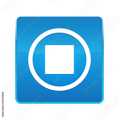 Stop play icon shiny blue square button