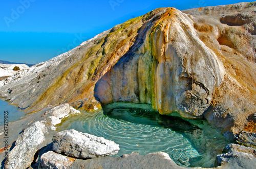 Thermophilic (heat-loving) microorganisms and Bacteria create a colorful landscape, Travertine Hot Springs, California