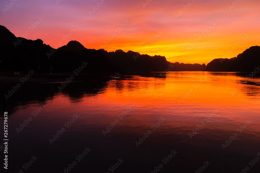 evening sky clouds Sunset Background. Vietnam Top Destinations, Ha Long Bay
