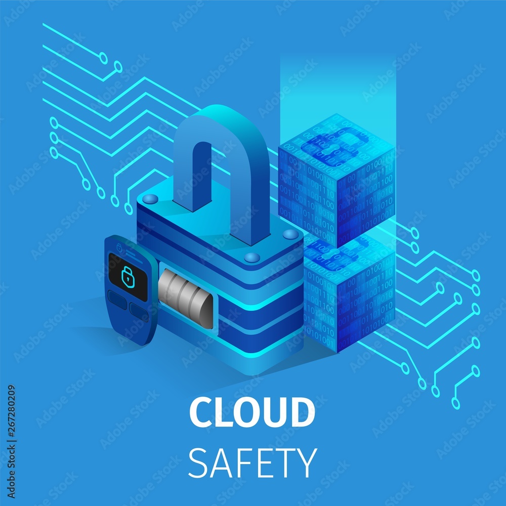 Cloud Safety Square Banner. Lock and Key. Storage Circuit of Database. Information Protection and Social Global Integrated Security, Safety. Integrated Storage Circuit 3D Isometric Vector Illustration Cloud Safety Square Banner. Lock and Key. Storage Circuit of Database. Information Protection and Social Global Integrated Security, Safety. Integrated Storage Circuit 3D Isometric Vector Illustration