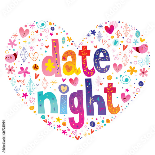 date night heart shaped typography lettering design