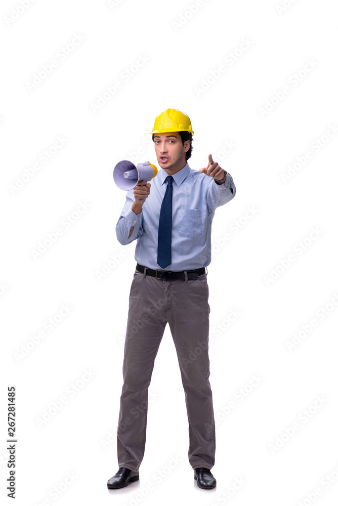 Young male architect isolated on white Young male architect isolated on white