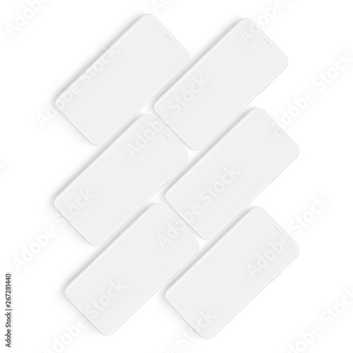 Clay wireframe cellphones with blank screens. Mockup to showcasing mobile web-site design. Vector illustration