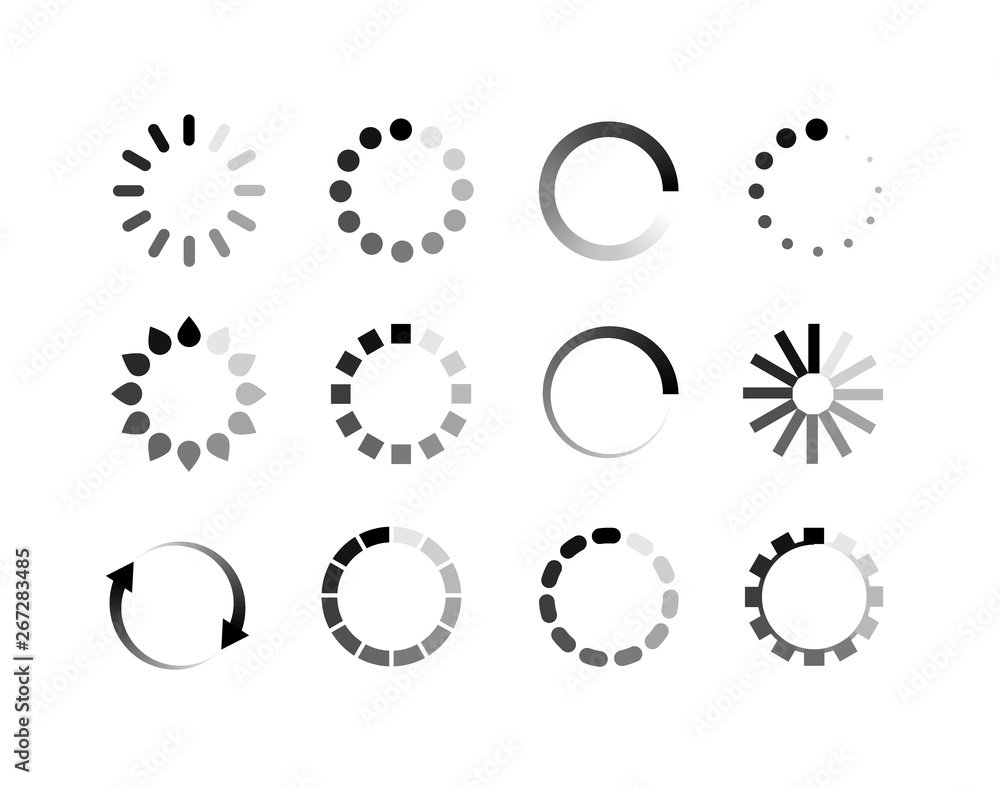 Loader icon vector circle button. Load sign ymbol progress bar for upload download round process Loader icon vector circle button. Load sign ymbol progress bar for upload download round process