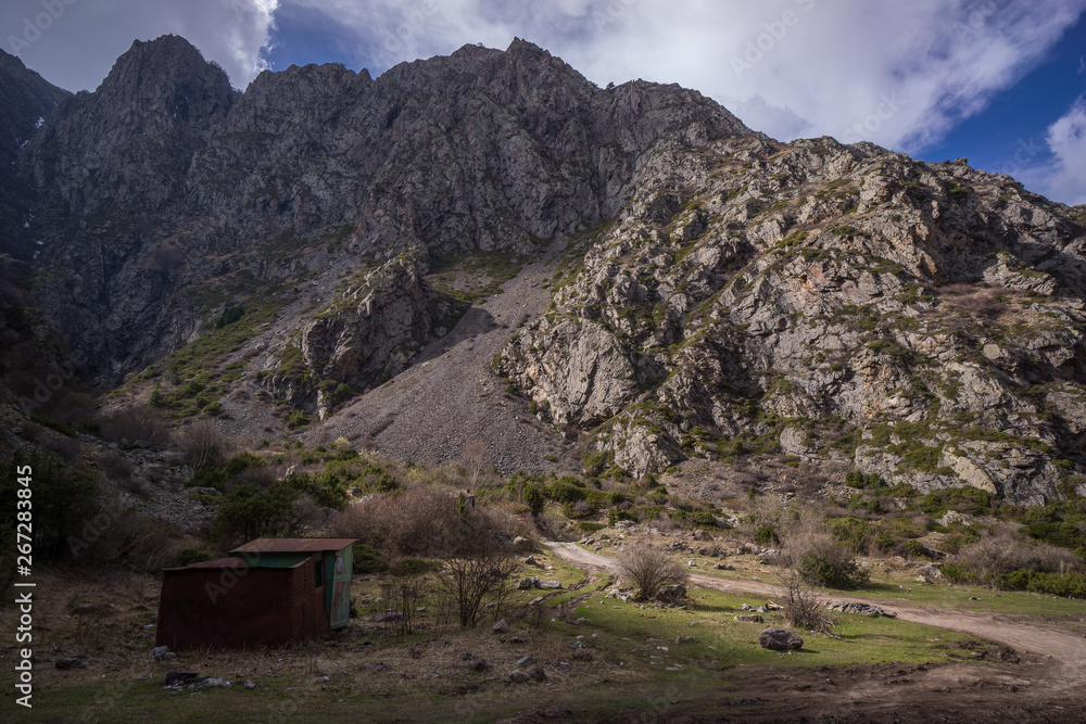 kazbegi national park panorama in caucasus