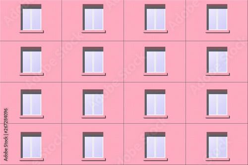 Panel house pink. The window into the street. Seamless pattern. © pavelav