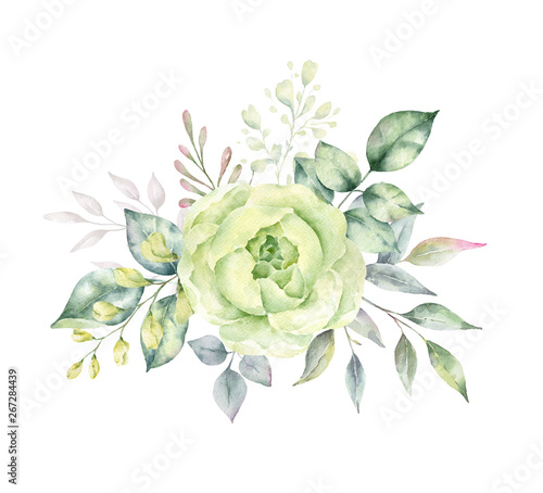 Wedding bouquet of flowers on white background.Watercolor hand painted illustration. Perfect for wedding invitation,greeting card etc.