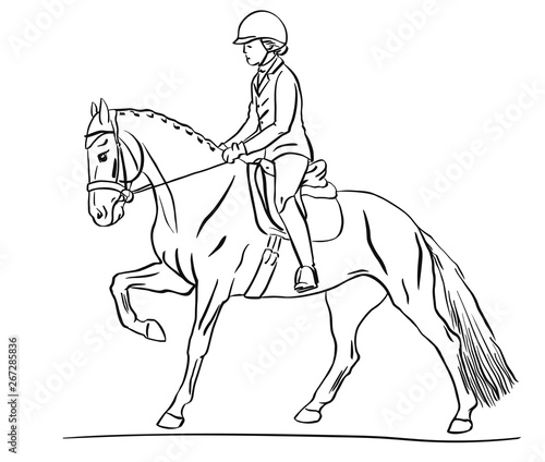 Young rider galloping on a sports pony.
