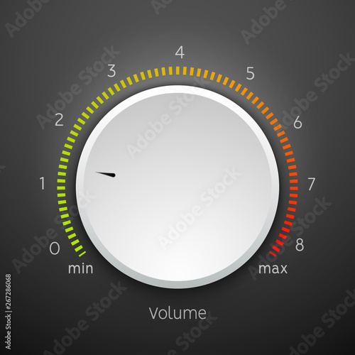 Volume music control knob icon panel. Audio knob element interface