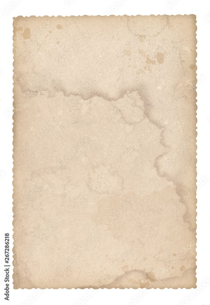 Texture old paper with traces of scuffs and stains. Isolated on white.