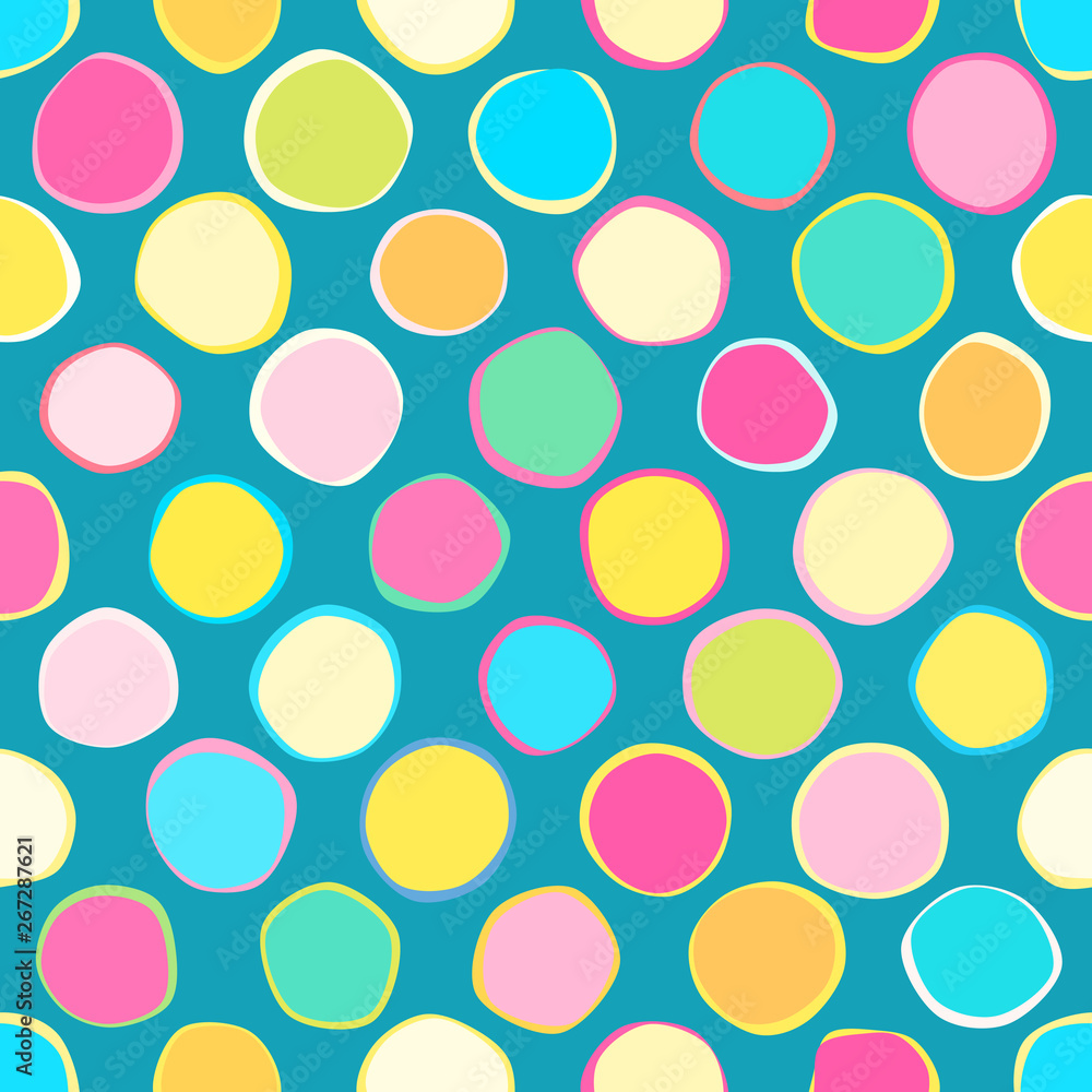 Cute seamless pattern with bright blobs. Abstract shape background.