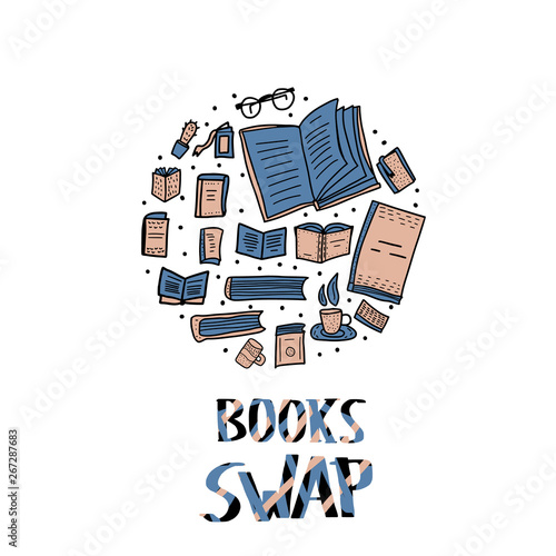Book Swap hanwritten lettering. Vector design.