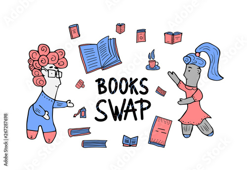Book Swap hanwritten lettering. Vector design.