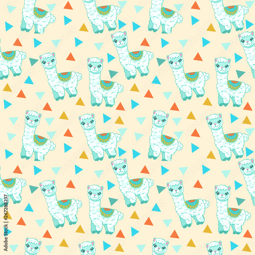 Seamless lama alpaca animal cute pattern vector