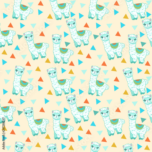Seamless lama alpaca animal cute pattern vector