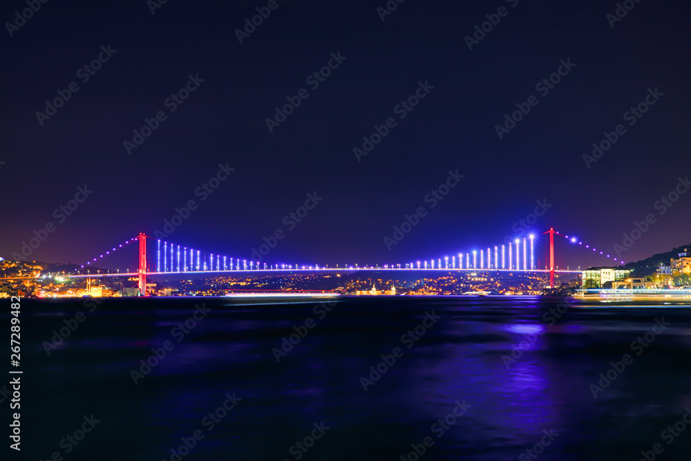 View of the Bosphorus bridge and Istanbul City of Turkey at night