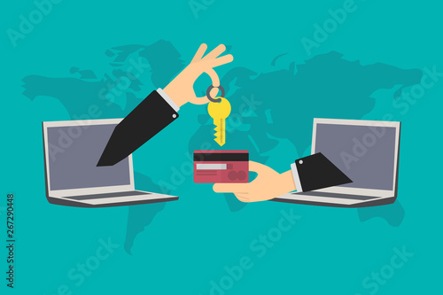 online transactions, buy, rent and sell house anywhere in the world, investment on real estate and market concept.