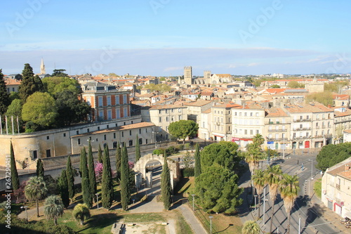 Beautiful aerial view over the historic center and St. Peter's Cathedral in Montpellier, city in southern France and capital of the Herault department
