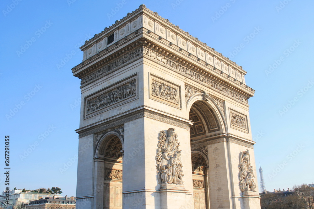 Triumphal Arch, one of the most famous monuments in Paris, France