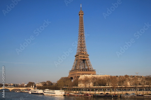 Beautiful sky over the Eiffel tower and river seine, Paris capital and the most populous city of France