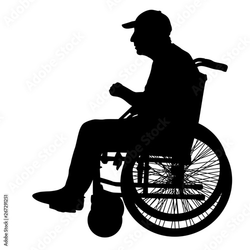Silhouettes disabled in a wheel chair on a white background