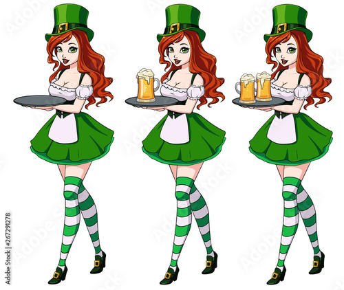 St Patrick s day sexy girls holding beer set.