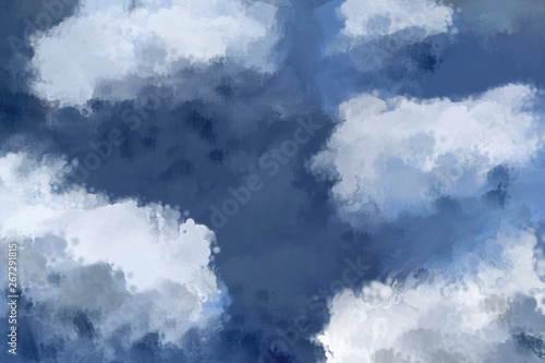 Abstract artistic textural illustration of a cloudy sky. Skyscape. Drawing paints.