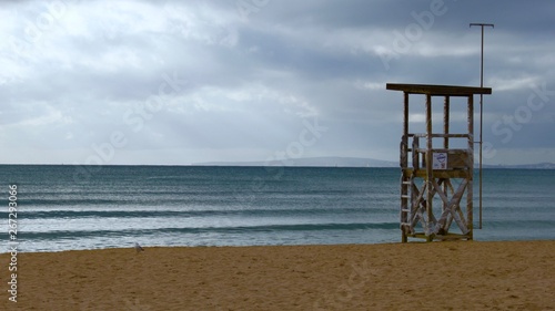 Watchtower on the sandy beach shore