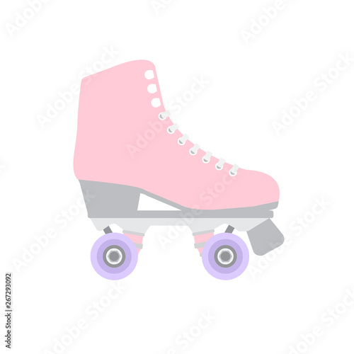 Vector flat cartoon pastel pink roller skate isolated on white background 