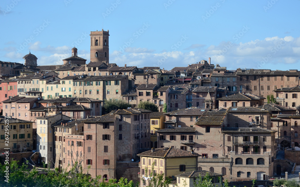 scenic view of Siena medieval town on a sunny spring day