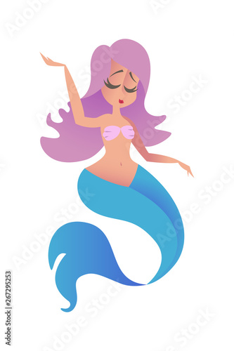 Cute mermaid vector illustration isolated on white background