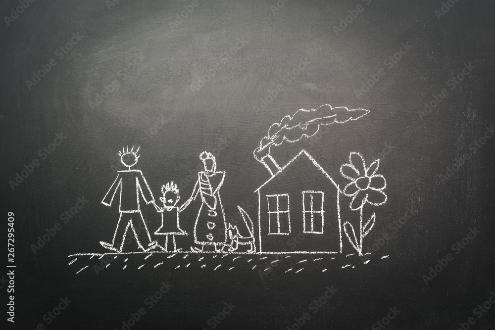 Child's drawing - family near home