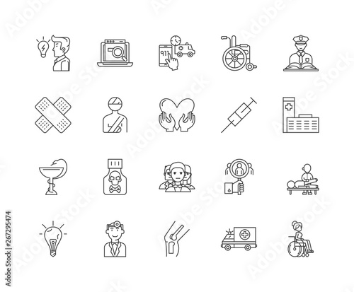 Accident investigation line icons, signs, vector set, outline illustration concept