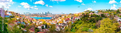 View of the Istanbul City of Turkey and houses with Bosphorus Bridge at Marmara Sea 