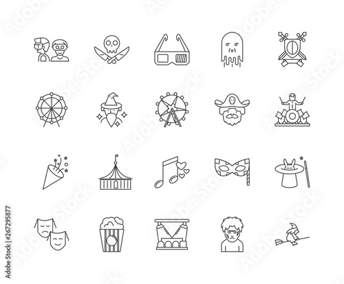 Amusement park line icons, linear signs, vector set, outline concept illustration