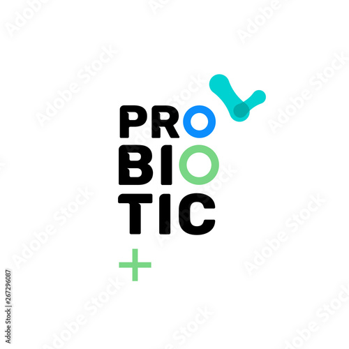 Probiotic bacteria logo. Bifidobacteria lactobacillus gut acidophilus. Lactic prebiotic healthy flora care
