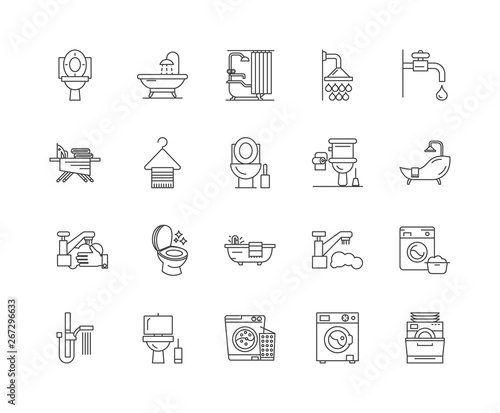 Bathroom line icons, linear signs, vector set, outline concept illustration