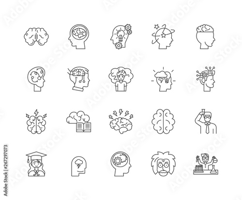 Brain line icons, linear signs, vector set, outline concept illustration