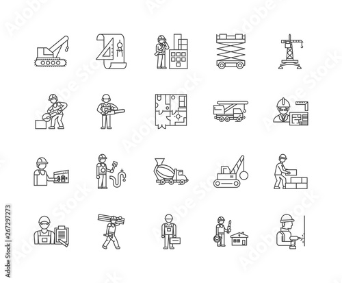 Builders line icons, linear signs, vector set, outline concept illustration