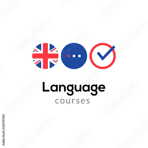 English language school logo course concept. Vector english speak fluent course design