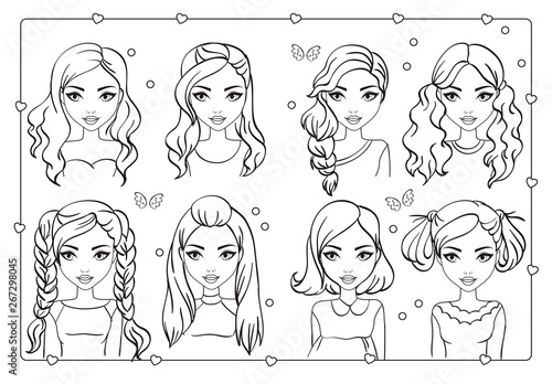 Coloring Book Of Girl Different Hairstyles